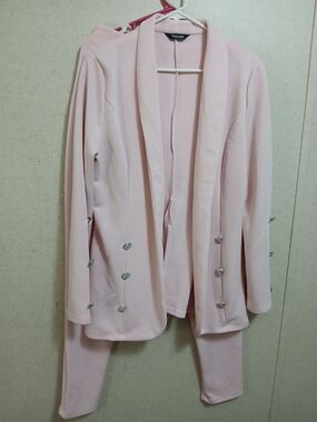 Chicme Blush Pink Longline Blazer with Embellished Buttons And Pants